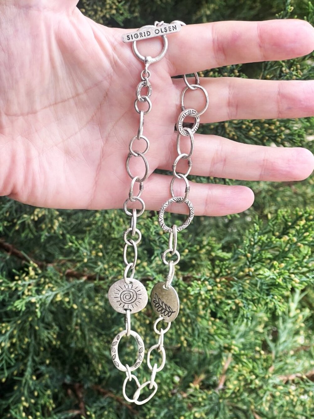 Vintage Sigrid Olsen Silver Tone Celestial Sun & Leaf Charm Necklace 16"